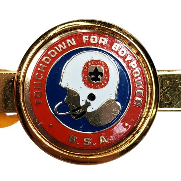 Tie Clip Crest Craft Vtg Touchdown for Boypower BSA Gold Tone Signed 1.75" - Picture 5 of 5